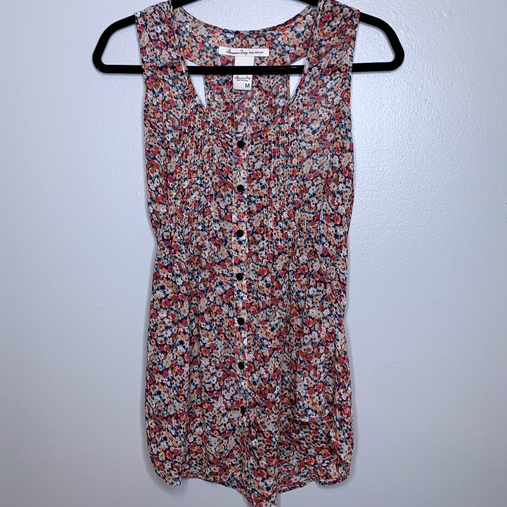American Rag - Sheer Flowy Floral Muted Racerback